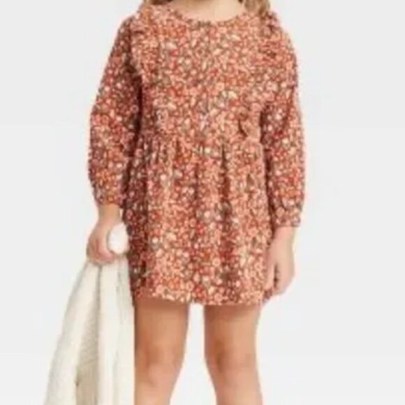 Toddler Girls Floral Ruffle Corduroy Long Sleeve Dress - Cat & Jack - Picture 6 of 7